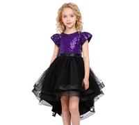 Generisch Disfraz de princesa para niña, brillante, con cola extraíble, para conciertos de piano (púrpura, 3-4 años)