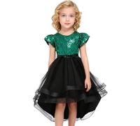 Generisch Disfraz de princesa para niña, brillante, con cola extraíble, para conciertos de piano (verde, 3-4 años)