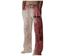 Generisch Disfraz de sangre de Halloween para hombre, con estampado de letras, pantalones de chándal feos con sangre, pantalones de ocio, miedo a salpicaduras de sangre, ropa de calle, pantalones