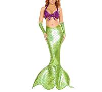 Generisch Disfraz de sirena para mujer, camiseta sexy y falda de sirena con patrón de escamas brillantes, cintura alta, elegante, escamas de pez, falda de trompeta, traje festivo