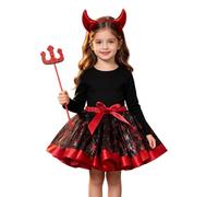 Generisch Disfraz de vampiro rojo sangre escalofriante vestido de fiesta elegante para niñas vestido de Halloween: vestido de bruja con falda y accesorio a juego para cosplay y fiestas