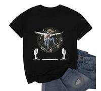 Generisch Disfraz de vaquero para hombre, camiseta cómoda de manga corta, camisa vaquera vintage, transpirable, camiseta deportiva suave, ropa de calle, estampado occidental, camiseta de verano