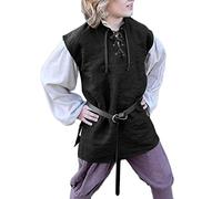 Generisch Disfraz de vikingo para niño, camisa medieval, camisa medieval, camiseta medieval, camisa medieval, Colin de manga larga, jacobino escocés, parte superior escocesa, disfraz escocés