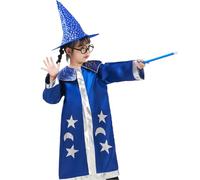 Generisch Disfraz infantil de mago con capa de esternón, chaqueta para el día a día, tiempo libre, aventura en primavera y verano (azul, 3-7 años)
