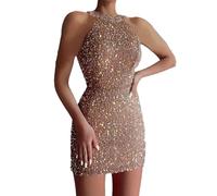 Generisch Disfraz informal para mujer, para carnaval, con purpurina, manga larga, elegante, para fiestas, lentejuelas, para noches de club, ocasiones festivas con diseño glamuroso, caqui, XXL