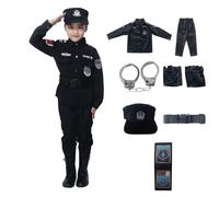 Generisch Disfraz para niños y niños, disfraz de policía unisex, 7 piezas para niños, juguete de policía, juego de rol, camisa, pantalones, sombrero, cinturón, esposas, guantes, certificado disfraz de
