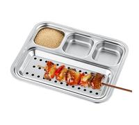 Generisch Divided Sauce Dish - Compartment Stainless Steel Dip Bowl for Soy, Snacks Appetizers with Multi-Section Serving Function Small Saucer for Sushi Party, Table Use 7.87x6.3x0.87 pulgadas
