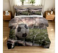 Generisch Edredón de 135 x 200 cm, deportivo, reversible, suave y cómodo, manta para dormir, campo de juego, fútbol, césped, edredón sin funda utilizable, multicolor, lavable, con fundas de almohada