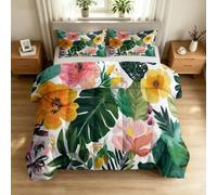 Generisch Edredón de 240 x 220 cm con diseño de bosque tropical, reversible, suave y cómodo, para dormir, con flores, plantas, sin funda utilizable, color blanco, lavable, con fundas de almohada