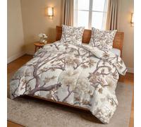 Generisch Edredón de planta china, 200 x 220 cm, para 4 estaciones, diseño floral, diseño de peonía, reversible, suave para todo el año, edredón sin funda para adultos, lavable, color beige