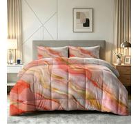 Generisch Edredón moderno de ciudad de 135 x 200 cm, 4 estaciones, multicolor, para invierno y verano, suave lavable, sin funda con mármol rosa fluido, edredón antialérgenos