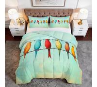 Generisch Edredón vintage de pintura al óleo de pájaros y loro, 240 x 220 cm, para 4 estaciones, color verde claro, reversible, para todo el año, edredón sin funda utilizable, manta lavable para las