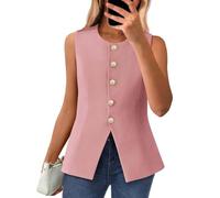 Generisch Efficieint Chaleco de traje formal para mujer, con botones y cuello redondo, sin mangas, nuevo chaleco blazer sin mangas para mujer, Rosa., M