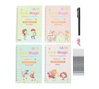 Generisch Ejercicios de escritura para niños - 4 piezas de cuaderno de ejercicios con ranuras, curso de escritura regrabable para niños, para preescolar, educación en el hogar, escuela, guardería