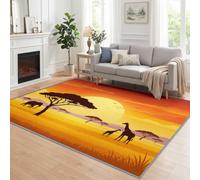 Generisch Elefante Seda Árbol Puesta de Sol Alfombra Salón 200 x 300 cm | Alfombra lavable antideslizante suave natural paisaje naranja para sala de estar casa de campo infantil