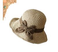 Generisch Elegant Woven Straw Sun Hat with Bow Versatile Retro Woven Handmade Straw Hat with Ruffled Bow Foldable, Breatha (#B)