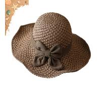Generisch Elegant Woven Straw Sun Hat with Bow Versatile Retro Woven Handmade Straw Hat with Ruffled Bow Foldable, Breatha (#C)