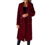 Generisch Elegante abrigo de invierno para mujer rojo, abrigo largo otoño elegante abrigo de mujer abrigos de invierno de algodón sin capucha chaqueta térmica solapa abrigo de lana cruzado con