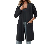 Generisch Elegante abrigo de punto largo para invierno, suave, con frente abierto, plumero, ropa exterior, blusa casual, Negro , talla única