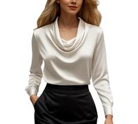 Generisch Elegante blusa de manga larga con cuello drapeado para trajes atemporales e informales con caída fluida y diseño moderno y minimalista., beige, M
