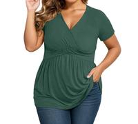 Generisch Elegante blusa de talla grande con cuello en V mangas que fluyen para un estilo cómodo en la oficina todos los días, verde, XL