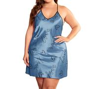 Generisch Elegante camisón para mujer de calidad de imitación de seda con diseño recortado en la parte trasera, cuello en V en forma de corazón para un sueño seductor, azul, 3XL