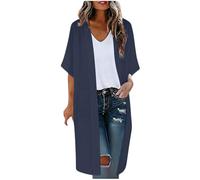 Generisch Elegante cárdigan de manga corta para mujer, cárdigan ligero en la parte superior informal de un solo color, como bufanda, chaqueta perfecta para el día a día, material fino, marine, XXL