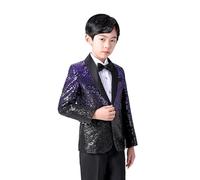 Generisch Elegante chaqueta de traje brillante para niños con pajarita negra para bodas, fiestas, ocasiones festivas, Negro , 4-5 años