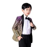 Generisch Elegante chaqueta de traje brillante para niños con pajarita negra para bodas, fiestas, ocasiones festivas, morado, 7-9 años