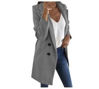 Generisch Elegante chaqueta larga de lana para mujer como abrigo de moda mezcla de alta calidad con ajuste delgado para prendas exteriores elegantes en ejecución larga, gris, XXL