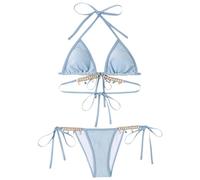 Generisch Elegante conjunto de tankini con cadena de diamantes de estilo europeo triángulo para vacaciones de verano acentos de moda excelente calidad ajuste perfecto, azul, L