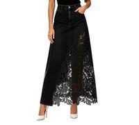 Generisch Elegante falda midi de encaje. Detalles transparentes de moda con corte fluido para uso diario y ocasiones especiales, Negro , XL