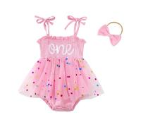 Generisch Elegante mono de encaje sin mangas para niñas, con bordado de flores, con pajarita en el vestido para uso diario, rojo, 12-18 meses
