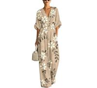 Generisch Elegante mono estampado con cintura con cuello en v para mujer en, caqui, S