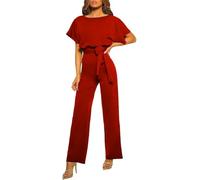 Generisch Elegante mono largo de manga corta para mujer, cuello redondo, elegante, largo, rojo, 3XL