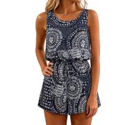 Generisch Elegante mono sin mangas con estampado floral para un atuendo informal, cómodo ajuste de pierna ancha, aspecto relajado, ideal para el día a día, fiesta, ocio, todo el año, azul, XXL