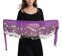 Generisch Elegante pañuelo de gasa para danza del vientre con monedas para danza oriental, morado, Talla única