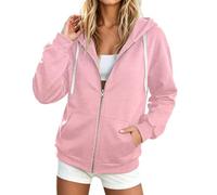 Generisch Elegante sudadera con capucha para mujer con cuello alto, forro interior, acogedora sudadera para el día a día, look informal, algodón puro, Rosa-b, 3XL