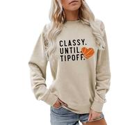 Generisch Elegante sudadera de baloncesto para mujer Game Day Jersey con cuello redondo divertida camiseta informal acogedora deportiva, beige, S