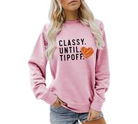 Generisch Elegante sudadera de baloncesto para mujer Game Day Jersey con cuello redondo divertida camiseta informal acogedora deportiva, Rosa claro., S