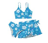 Generisch Elegante traje de baño de 3 piezas para niñas adolescentes con diseño moderno de flores para playa piscina, multicolor, 9-10 años