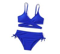 Generisch Elegante traje de baño de dos piezas para niñas con estampado floral tropical de alta protección solar UPF 50 para vacaciones en la playa, azul, 10-11 años