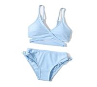 Generisch Elegante traje de baño de dos piezas para niñas con estampado floral tropical de alta protección solar UPF 50 para vacaciones en la playa, azul claro, 10-11 años