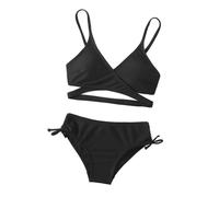 Generisch Elegante traje de baño de dos piezas para niñas con estampado floral tropical de alta protección solar UPF 50 para vacaciones en la playa, Negro , 10-11 años