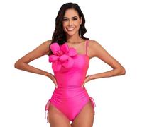 Generisch Elegante traje de baño monocolor con llamativo estampado de flores grandes para mujer en vacaciones en la playa, rojo, XL