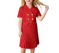 Generisch Elegante traje de niña de dos piezas con falda plisada para ocasiones formales, ropa elegante para niños, rojo, 5-6 años