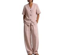 Generisch Elegante traje de pantalón para mujer con pierna ancha, parte superior sin mangas, material transpirable para un estilo de verano ligero, rojo, XL