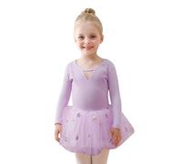 Generisch Elegante vestido de entrenamiento de ballet para niñas, vestido de danza clásica, falda de actuación con falda de capa fluida para actuaciones y ensayos, camiseta elástica cómoda, ajuste a