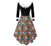 Generisch Elegante vestido de fiesta con cuello de manga larga para ocasiones festivas y ropa informal con aspecto fluido y elegante en V, azul celeste, 3XL