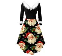 Generisch Elegante vestido de fiesta con cuello de manga larga para ocasiones festivas y ropa informal con aspecto fluido y elegante en V, Negro , 3XL